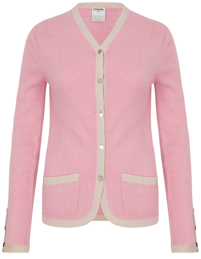 Chanel pink and beige cashmere cardigan Size 10UK