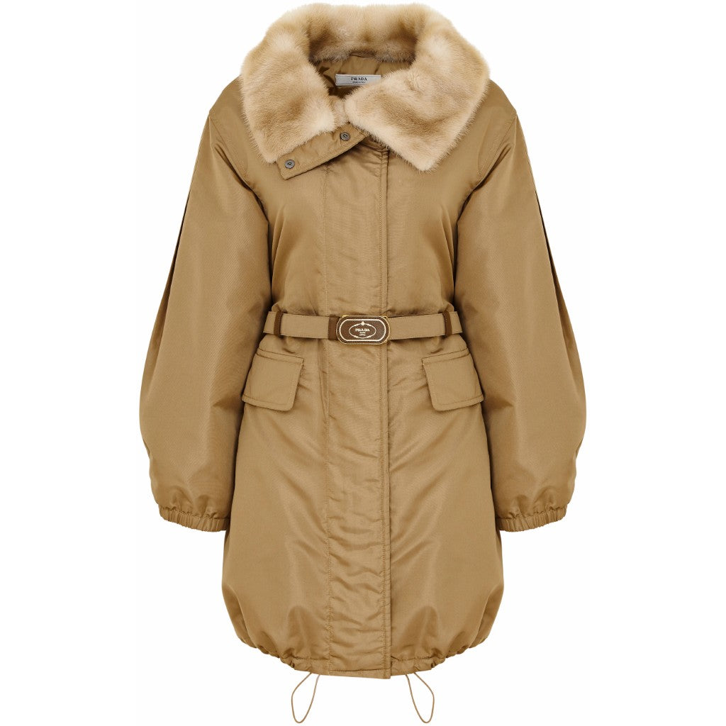 Prada camel parka with mink collar Size 6UK