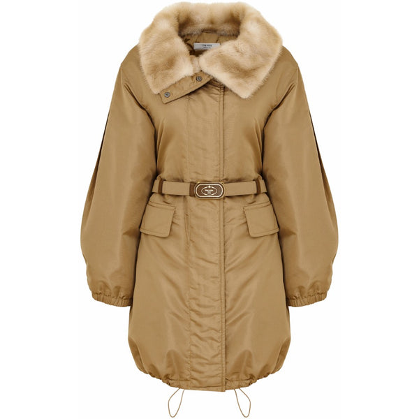Prada camel parka with mink collar Size 6UK