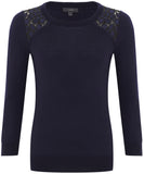J.Crew lace trim navy sweater Size S