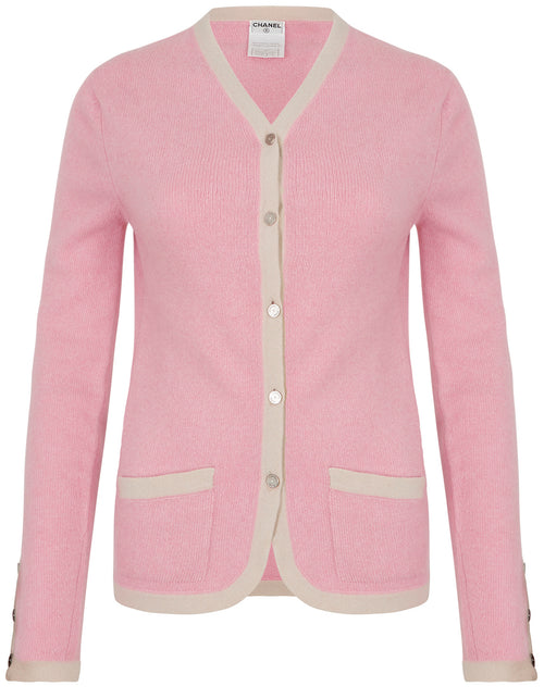 Chanel pink and beige cashmere cardigan Size 10UK