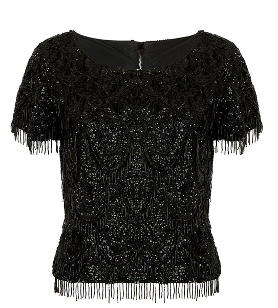 Incognito black beaded top Size 10/12UK