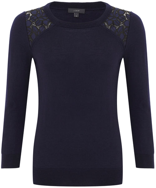 J.Crew lace trim navy sweater Size S