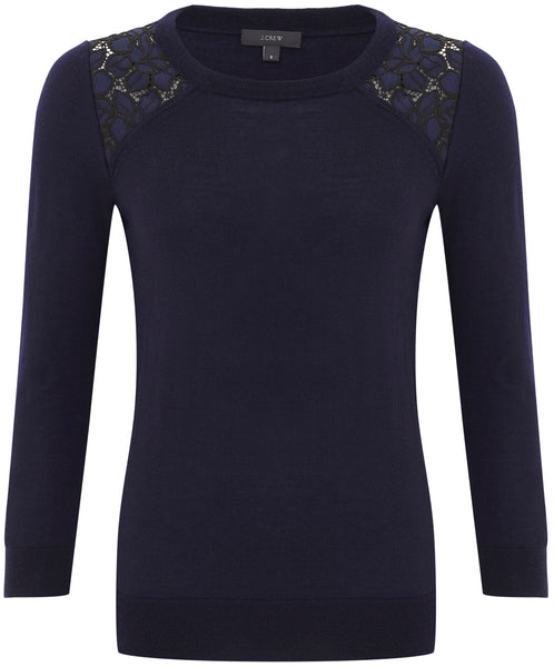 J.Crew lace trim navy sweater Size S