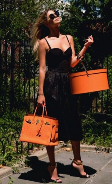 Hermes Birkin Style Orange Leather Handbag